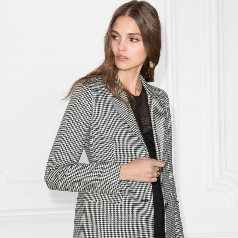 & Other Stories Hourglass Houndstooth Blazer black